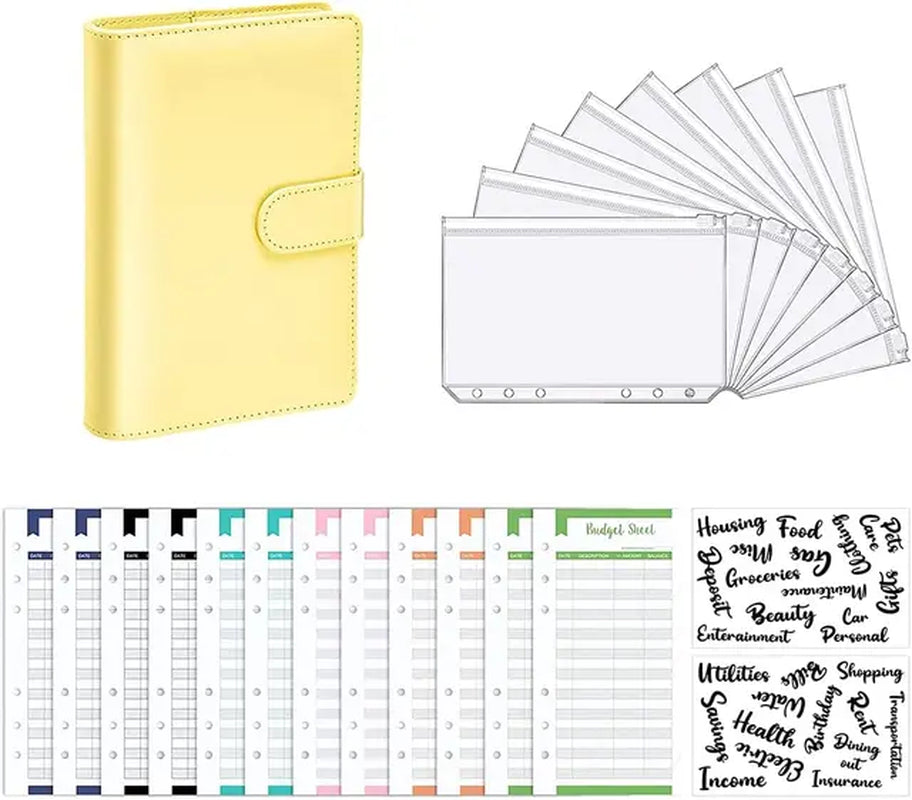 A6 Budget Binders Planner 6 Hole 8 Zipper Envelopes 2 Stickers in One Notebook Wallet for save Money Organizer Cash System