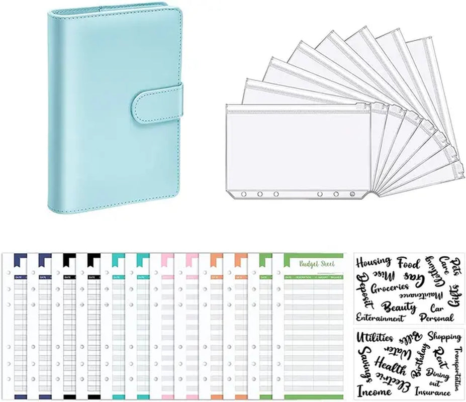 A6 Budget Binders Planner 6 Hole 8 Zipper Envelopes 2 Stickers in One Notebook Wallet for save Money Organizer Cash System