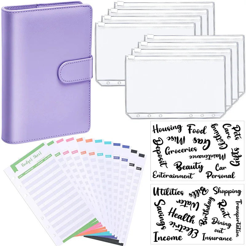 A6 Budget Binders Planner 6 Hole 8 Zipper Envelopes 2 Stickers in One Notebook Wallet for save Money Organizer Cash System