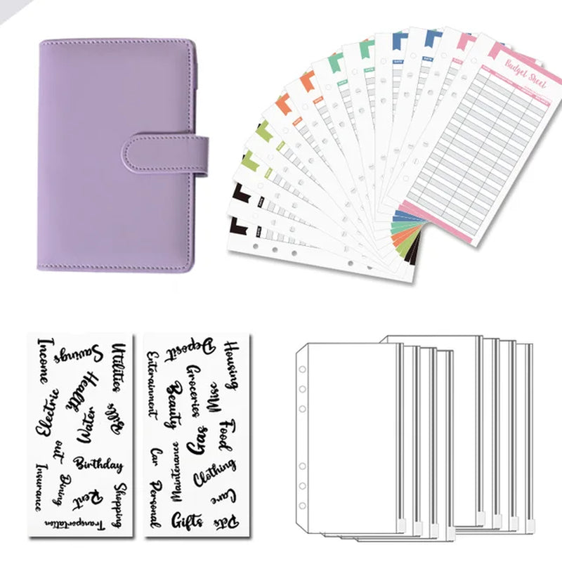 A6 Budget Binders Planner 6 Hole 8 Zipper Envelopes 2 Stickers in One Notebook Wallet for save Money Organizer Cash System