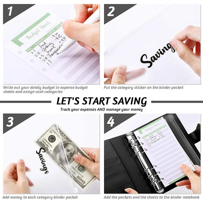 A6 Budget Binders Planner 6 Hole 8 Zipper Envelopes 2 Stickers in One Notebook Wallet for save Money Organizer Cash System