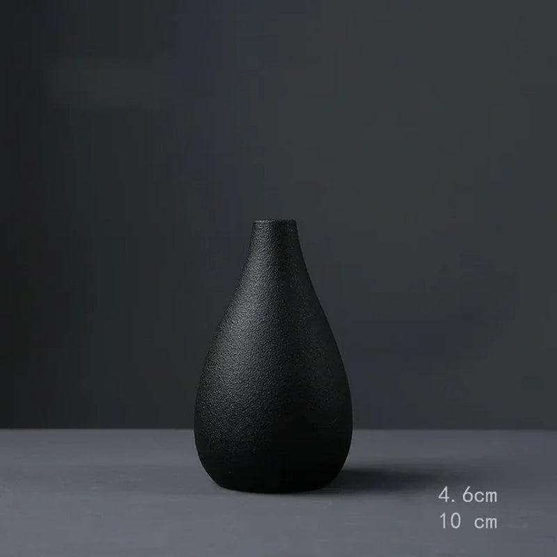 Black Ceramic Small Vase Home Decoration Crafts Tabletop Ornament Simplicity Japanese-Style Decoration