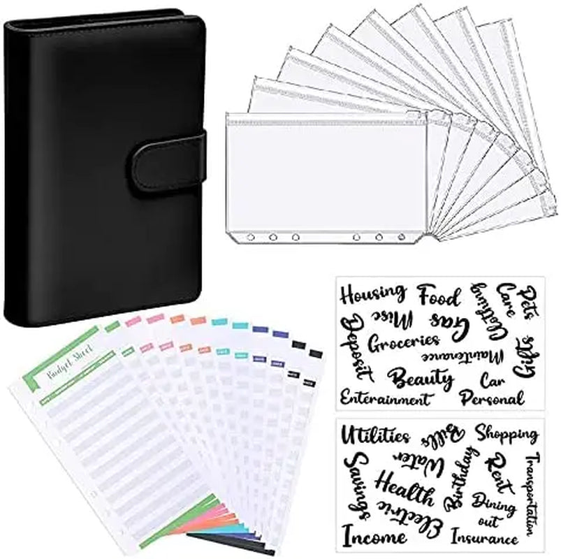 A6 Budget Binders Planner 6 Hole 8 Zipper Envelopes 2 Stickers in One Notebook Wallet for save Money Organizer Cash System