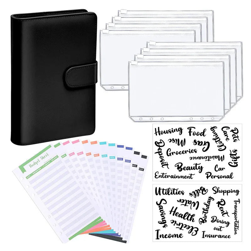 A6 Budget Binders Planner 6 Hole 8 Zipper Envelopes 2 Stickers in One Notebook Wallet for save Money Organizer Cash System