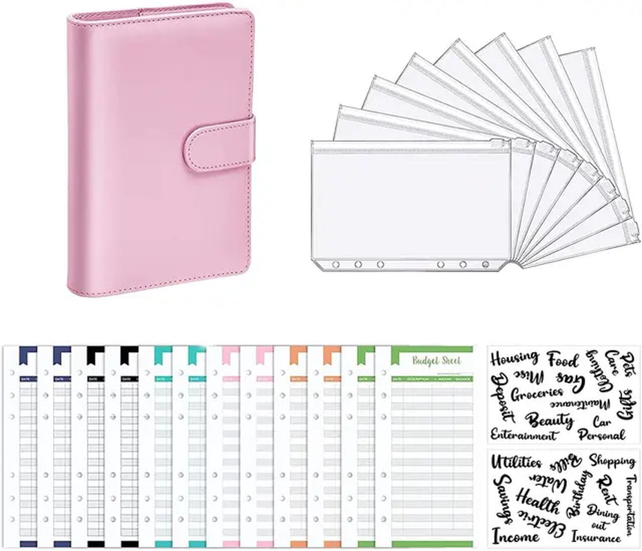 A6 Budget Binders Planner 6 Hole 8 Zipper Envelopes 2 Stickers in One Notebook Wallet for save Money Organizer Cash System