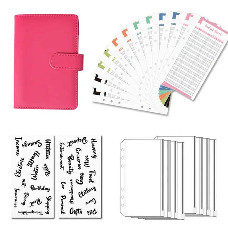 A6 Budget Binders Planner 6 Hole 8 Zipper Envelopes 2 Stickers in One Notebook Wallet for save Money Organizer Cash System